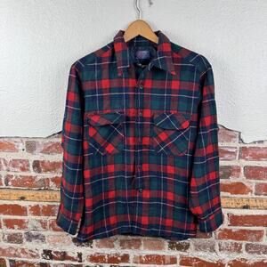 Vintage Pendleton Shirt Mens Large Red Blue Plaid Wool Flannel USA 70s